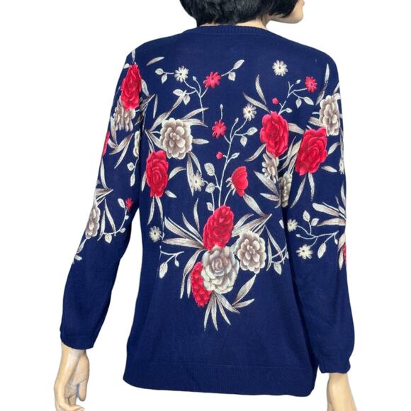 Rebecca Malone Moody Floral Sweater L Lightweight Pullover Studded Soft Vintage - Picture 2 of 14